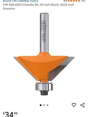 CMT 45° Chamfer Router Bit 1/4” Shank Carbide Bearing 836.420.11